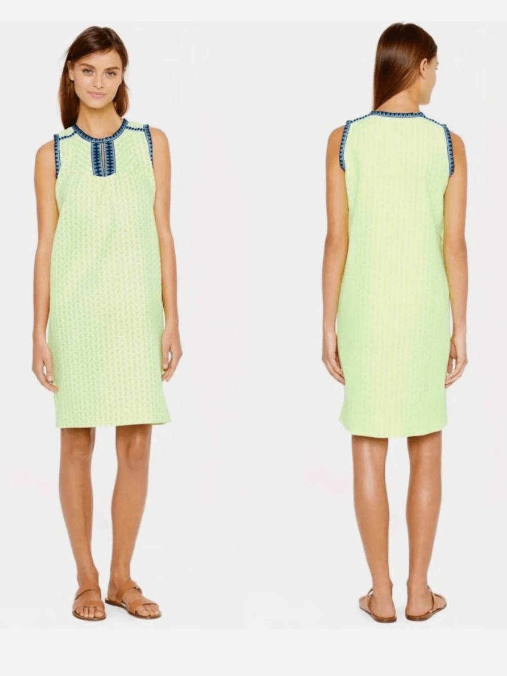 J. Crew Arrow Print Shift Dress Neon Yellow Blue Trim Women’s Size 0 preppy fun